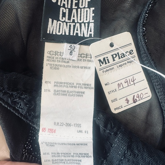 STATE OF CLAUDE MONTANA Black Sequin And Beaded Mesh Bodysuit - Picture 6 of 10